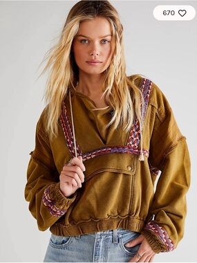 Free people women’s small back down sweatshirt slouchy pullover boho mixed media